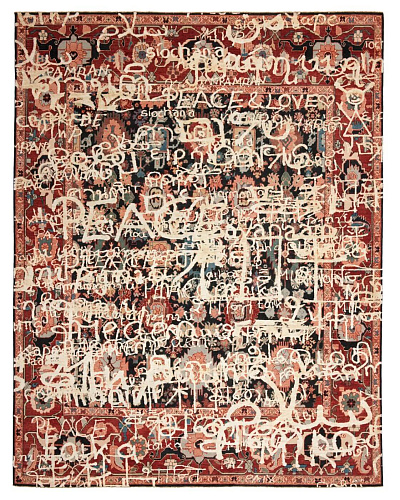 Bidjar Waterloo Peace Black White Silk Rug