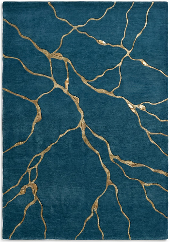 Golden Veins Blue Rug