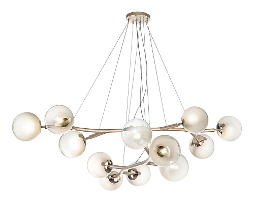 Brass Chandelier with White Glass Spheres