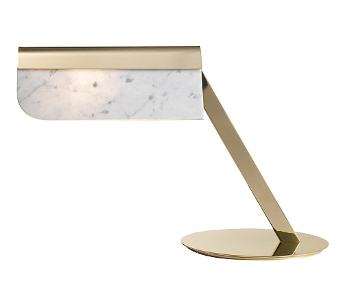 Soft Gold Brass Table Lamp with Carrara Marble