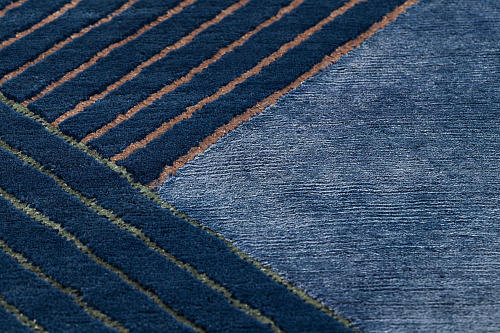 Hand Knotted Blue Geometric Wool & Viscose Rug