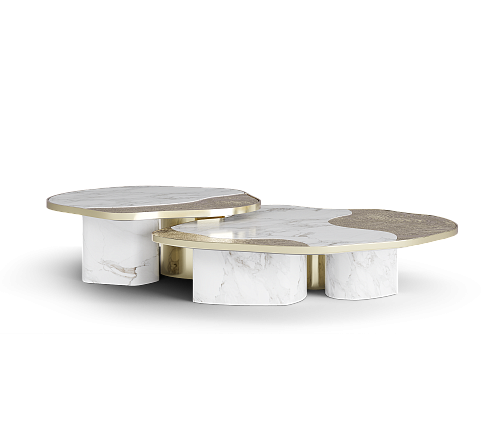 Athena Marble & Gold Table Set in Gold
