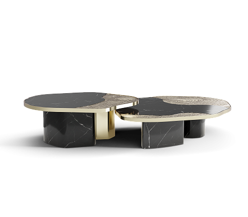 Athena Nero Marble & Gold Table Set