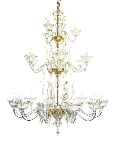 Gold Venetian Glass Multi-Tier Chandelier 21-Light