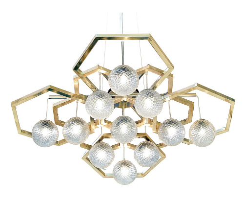 Hexagonal Brass Venetian Glass Chandelier