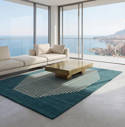 Octagon Lines Teal Rug