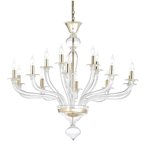 Murano Clear Glass Chandelier in 24K Gold Finish