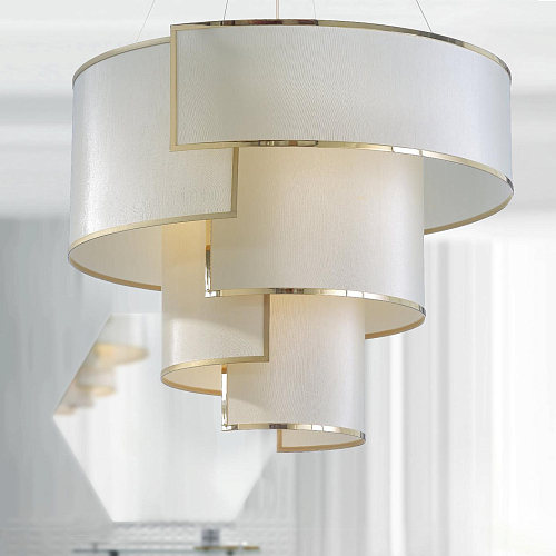 Antique Gold Chandelier with Ivory Fabric Shades