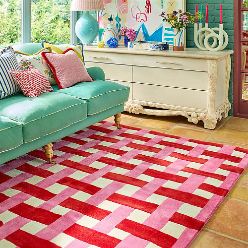 Basket Weave Coral/Rose Rug