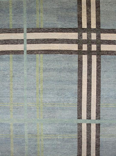 Hand-Knotted Turkish Checkered Rug