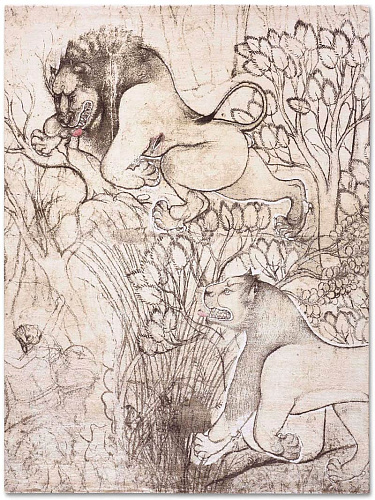Two Lions Hand-Woven Rug