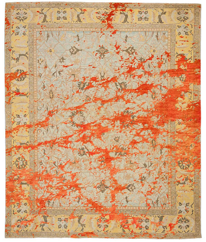 Ziegler Prince Sky Blue Neonorange Silk Rug