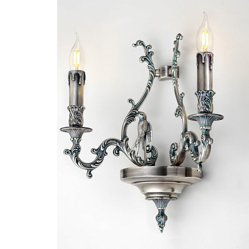 Bird Blue Silver 2-Light Wall Sconce