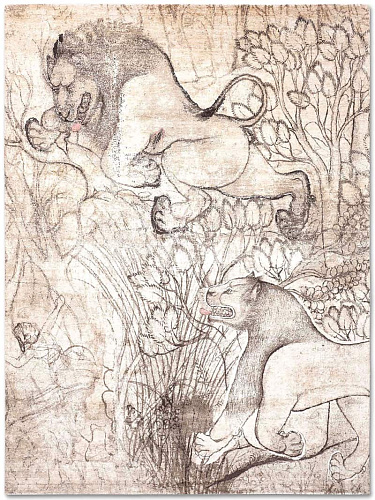 Two Lions Hand-Woven Rug