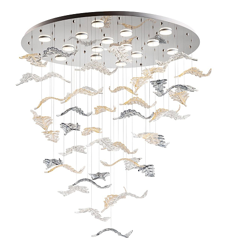 Murano Leaf Glass Chandelier with Stainless Steel Reflector