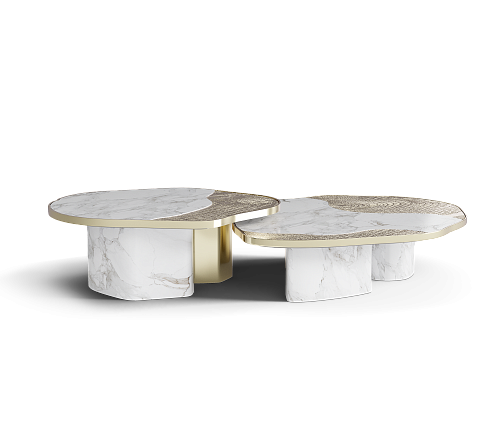 Athena Marble & Gold Table Set in Gold