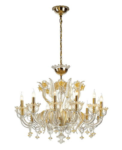 Venetian Glass Chandelier in Transparent and Gold