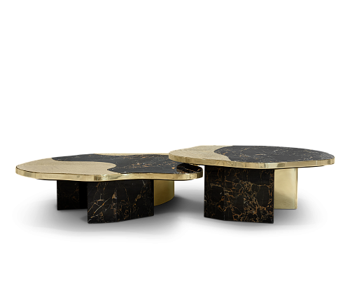 Athena Portoro Marble & Gold Table Set