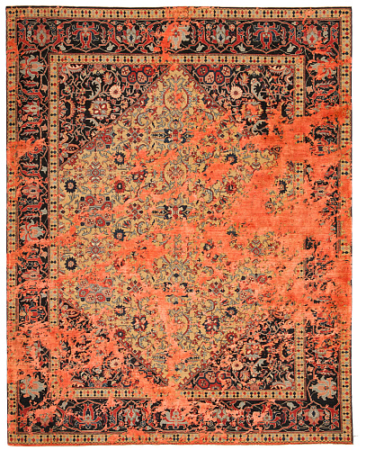 Serapi Queensbury Sky Yellow Neonorange Silk Rug