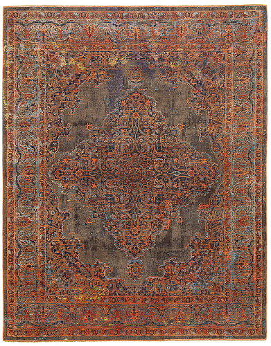 Tabriz Fashion Artwork 8 Brown Orange Silk Rug