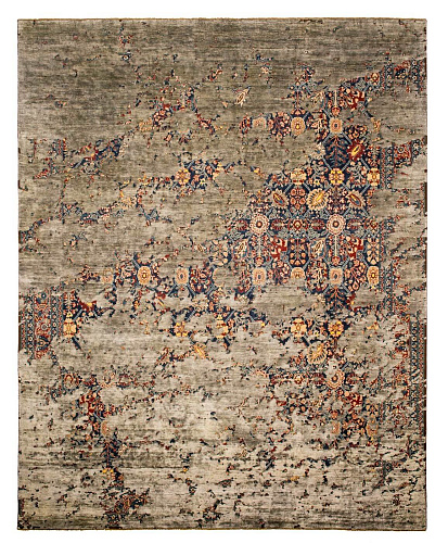 Tabriz Canal Aerial Navyblue Darkgrey Silk Rug