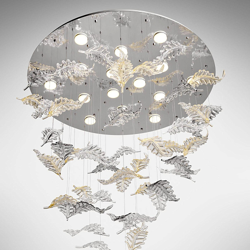 Murano Leaf Glass Chandelier with Stainless Steel Reflector