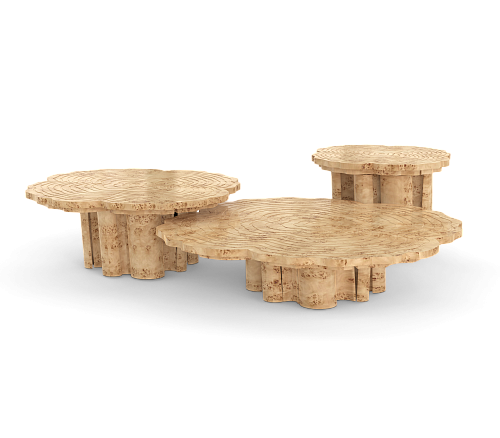 Fortuna Poplar Wood 3-Piece Coffee Table Set