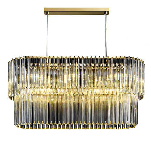 Oval Antique Gold Chandelier with Clear Trihedron Glass