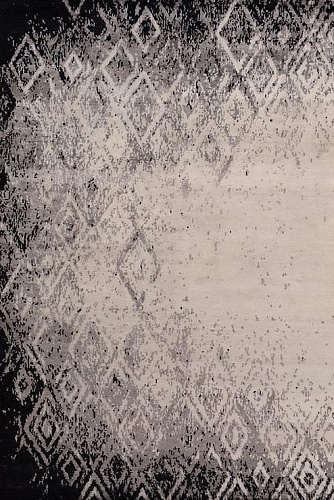Hand-Knotted Bamboo Silk Abstract Indian Rug