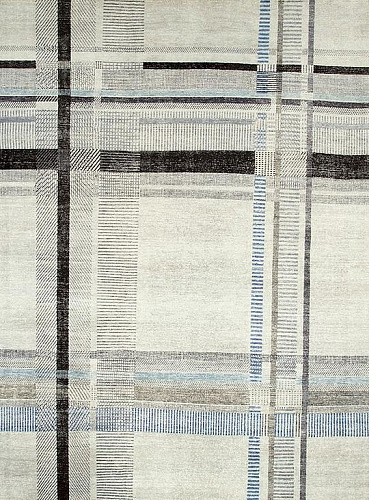 Hand-Knotted Turkish Checkered Rug