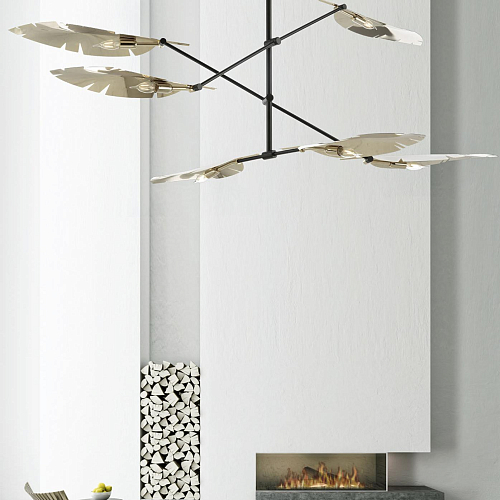 Leaf Chandelier in Soft Gold and Black with Carrara Marble