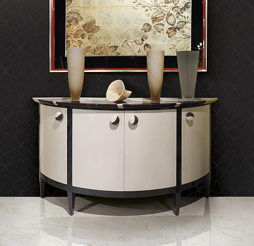 Curved Marble-Top Console with Lacquer Base
