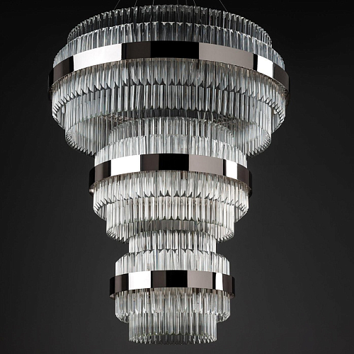 Polished Nickel Round Chandelier with Trihedron Glass