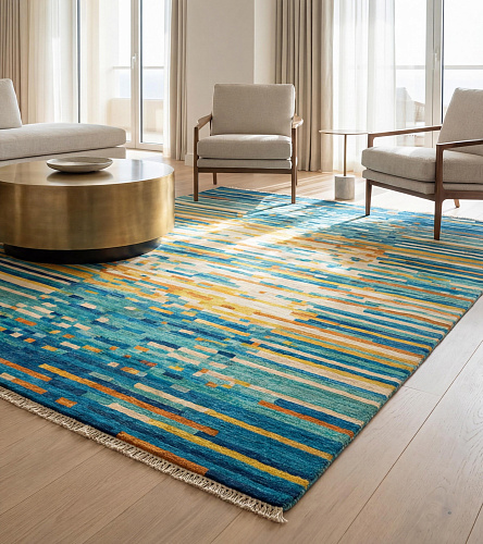 Pixel Wave Teal Rug