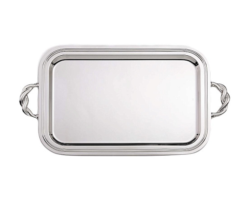 Rectangular Silver Serving Tray with Handles