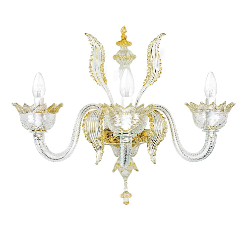 Venetian Glass 3-Light Wall Lamp with Gold Details