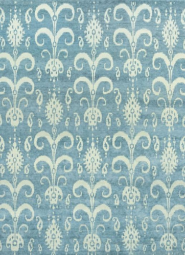 Ikat Hand-Knotted Wool Blue Rug