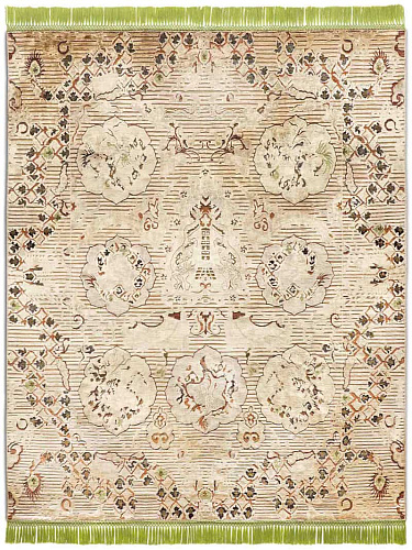 Dragon Green / Beige Hand-Knotted Rug