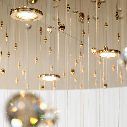 Pale Gold Chandelier with Crystal Spheres