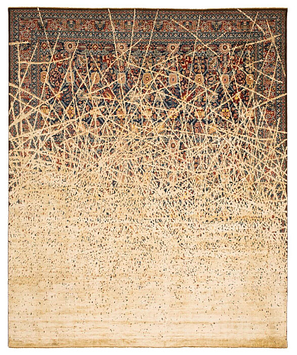Tabriz Canal Dusk Navyblue Dirtywhite Silk Rug