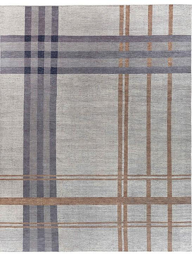 Hand-Knotted Turkish Checkered Rug