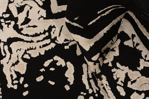 Hand-Knotted Bamboo Silk Indian Black & White Rug