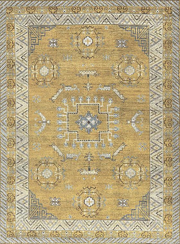 Khotan Hand-Knotted Wool Yellow Rug